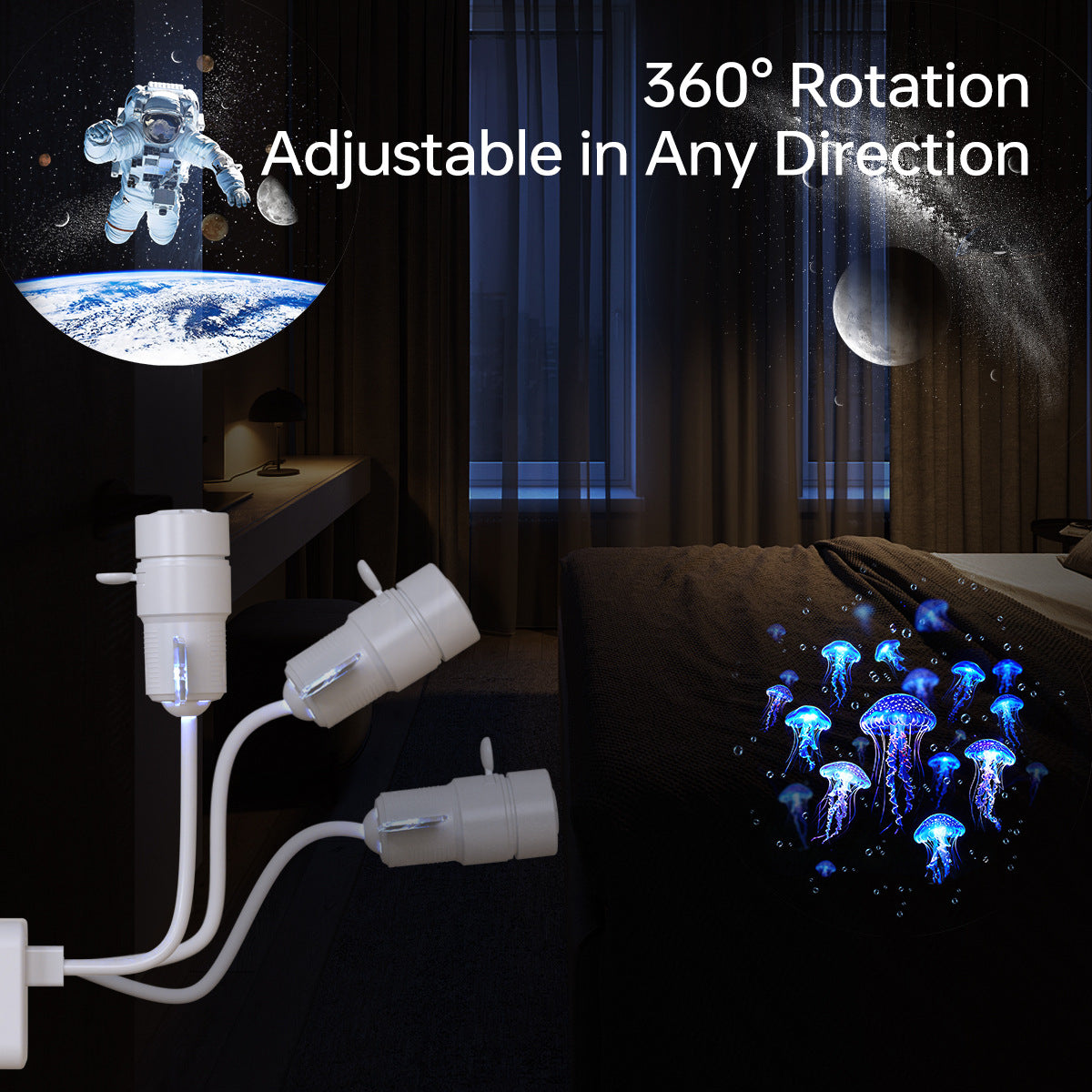 USB Star Projector Night Light, 360 Rotatable Space Satellite Galaxy Projection Lamp With Flexible Bendable USB Cable, LED Starry Sky Projector For Bedroom Living Room Home Party Decor, Kids Gift