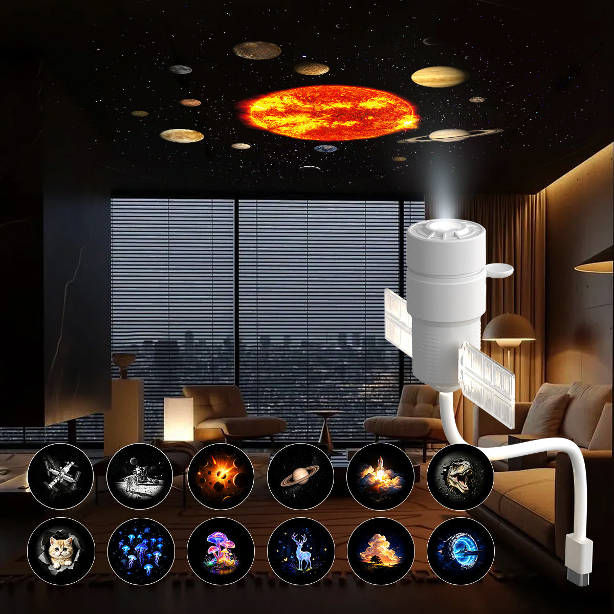 USB Star Projector Night Light, 360 Rotatable Space Satellite Galaxy Projection Lamp With Flexible Bendable USB Cable, LED Starry Sky Projector For Bedroom Living Room Home Party Decor, Kids Gift